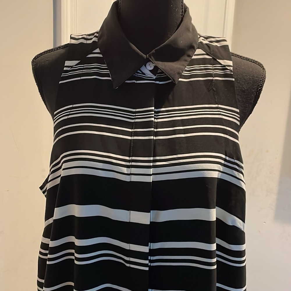 Spense Dress Women Size 12 Black White Stripe Open Front Button Down Relaxed Fit